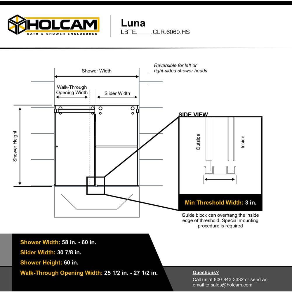 Luna Matte Black Frameless Sliding Tub Door with Clear Glass