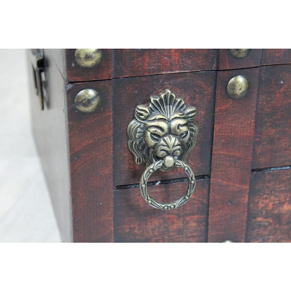 Antique Wooden Pirate Treasure Chest Lion Rings Home Indoor Storage Decor New 