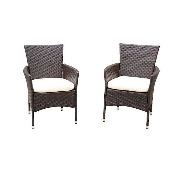 Amucolo Brown Removable Cushions Wicker Outdoor Lounge Chair Dining Chair Armchair with Beige (2-Pack)