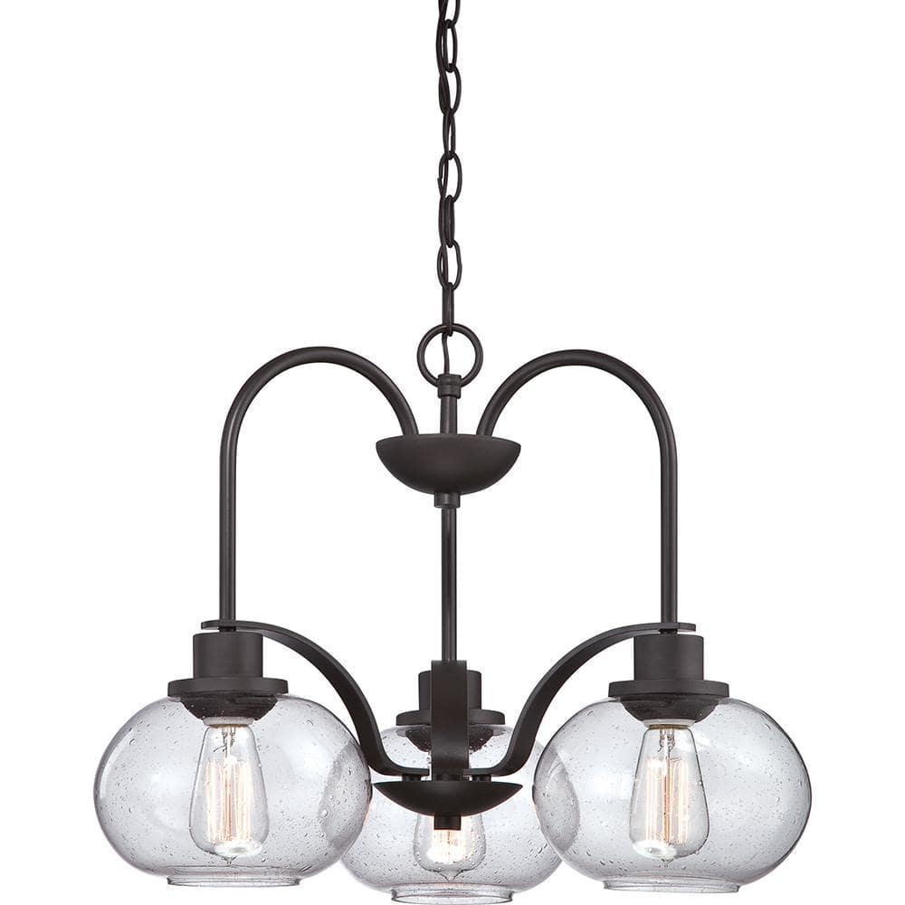 Old Bronze Mini Chandelier with Clear Seedy Glass Shades