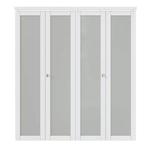 72 in. x 80 in. 1-Lite Frosted Glass Solid Core MDF White Finished Closet Bifold Door with Hardware