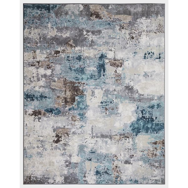 Concord Global Trading Eden Collection Abstract Ivory /Blue 5 ft. x 7 ft. Machine Washable Modern Indoor Area Rug