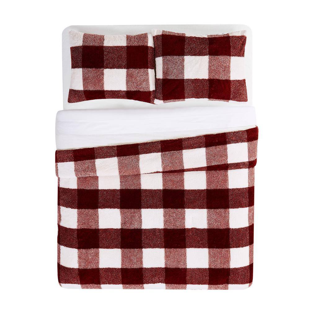 Twin Burgundy Plaid Down Alternative Comforter Set