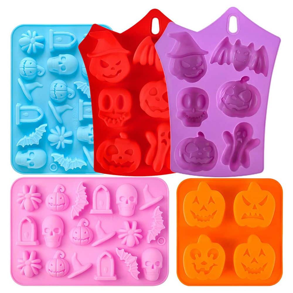 Halloween Silicone Mold Set 5pcs Assorted Shapes Food Grade Nonstick Baking Pan for Cupcake Muffin Candy Soap product image for price tracking