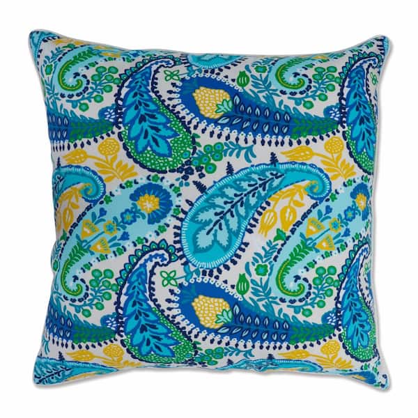 Pillow Perfect Paisley Blue/Green Amalia Square Outdoor Throw Pillow