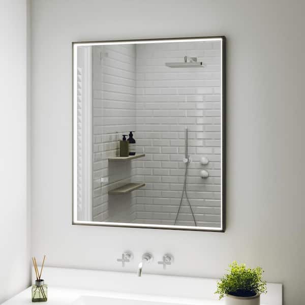30 in. W x 36 in. H Rectangular Framed Wall-Mounted LED Bathroom Vanity Mirror in Matte Black