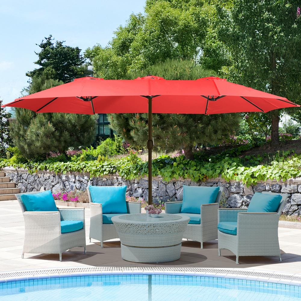 Wine Red 15 ft Double Sided Patio Umbrella with Steel Frame