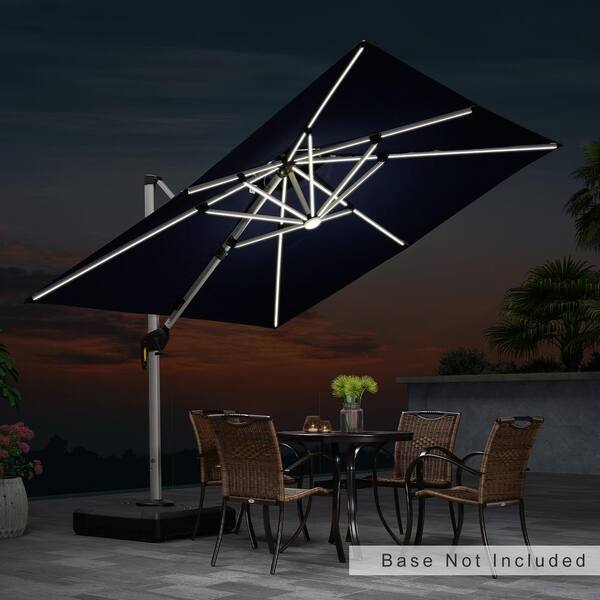 PURPLE LEAF 9 ft. Square Solar Powered LED Patio Umbrella Outdoor Cantilever Umbrella Heavy-Duty Sun Umbrella in Navy Blue