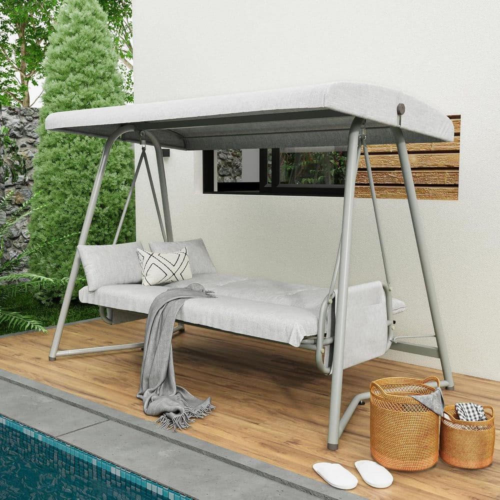 AUTMOON 770 lbs. Outdoor Porch Swing, 3-Person Adjustable