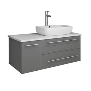 Lucera 36 in. W Wall Hung Bath Vanity in Gray with Quartz Stone Vanity Top in White with White Basin