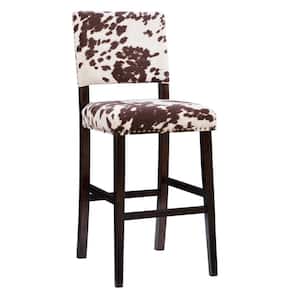 Carolyn 30 in. Brown High Back Wood Counter Stool with Cow Print Polyester Seat