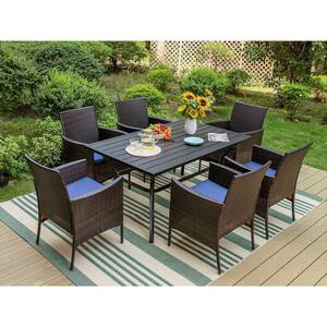 PHI VILLA Black 7-Piece Metal Patio Outdoor Dining Set With Extendable ...