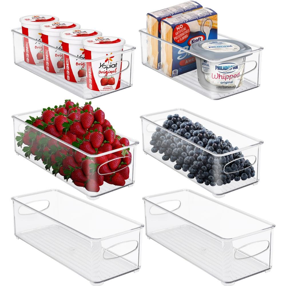 6 Pack Clear Plastic Storage Bins for fridge and Pantry Stackable organizer set