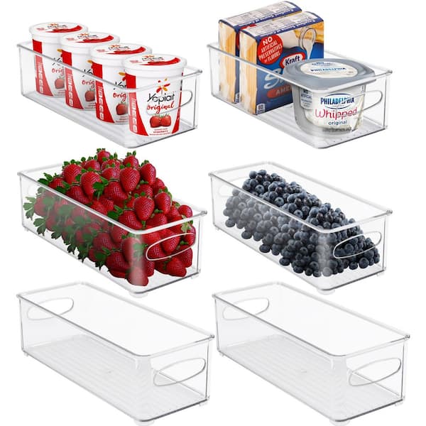 Sorbus 6 Pack Clear Plastic Storage Bins for fridge and Pantry Stackable organizer set