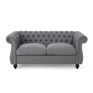Somerville 61.8 in. Dark Gray Tufted Polyester 2-Seater Chesterfield Loveseat with Nailheads