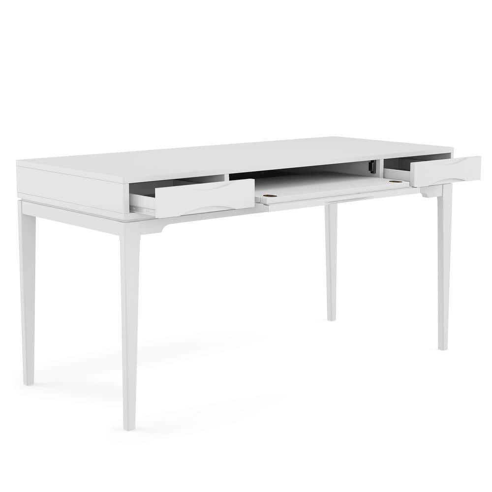 Harper White Solid Hardwood Desk with Keyboard Tray and Drawers
