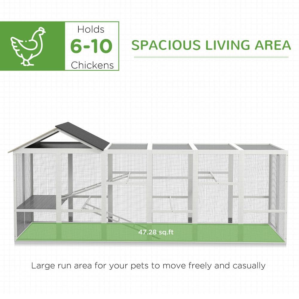 Gray Fir Wood Chicken Coop Run with Perches and Storage