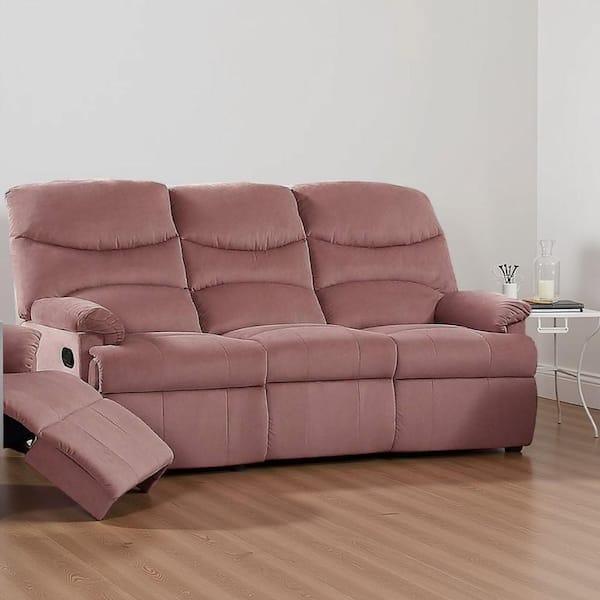 Benjara Karry 73 in. Straight Arm Velvet Rectangle Sofa in Blush Pink
