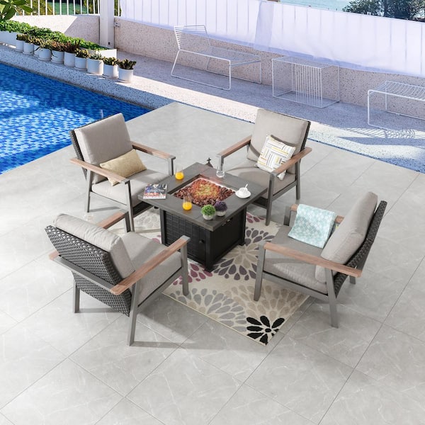 Patio Festival 5-Piece Metal Patio Conversation Set with Dark Gray Cushions