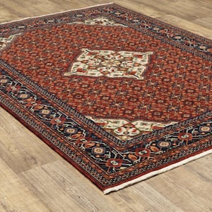 Lillian Red/Blue Doormat 3 ft. x 5 ft. Oriental Medallion Wool/Nylon Blend Fringed-Edge Indoor Area Rug