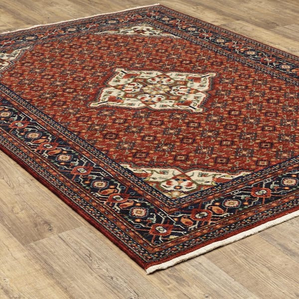 Lillian Red/Blue 5 ft. x 8 ft. Oriental Medallion Wool/Nylon Blend Fringed-Edge Indoor Area Rug