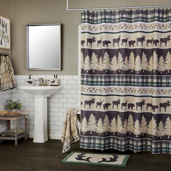 Rustic Bathroom Cabin Sink Accessory Set, Shower Curtain or Bath Mat Lodge  Elk 