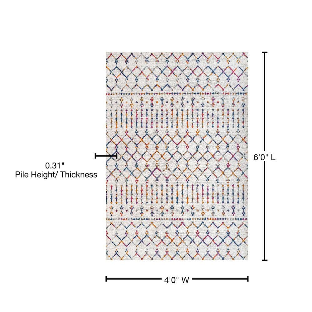 Cream and Multicolor Synthetic Trellis 4' x 6' Area Rug