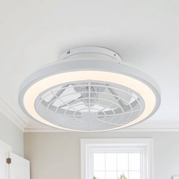 20 in. Indoor Integrated LED CCT White Low Profile Caged Enclosed Ceiling Fan with Light and Remote Control
