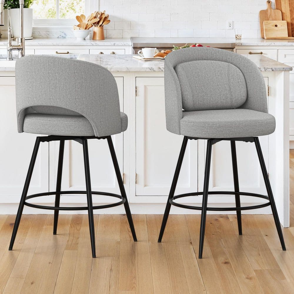 26 in Gray Fabric Swivel Bar Stool Metal Frame Bar Chairs Counter Height Bar Stool with Removable Cushion Set of 2 price history on PriceWatchPro