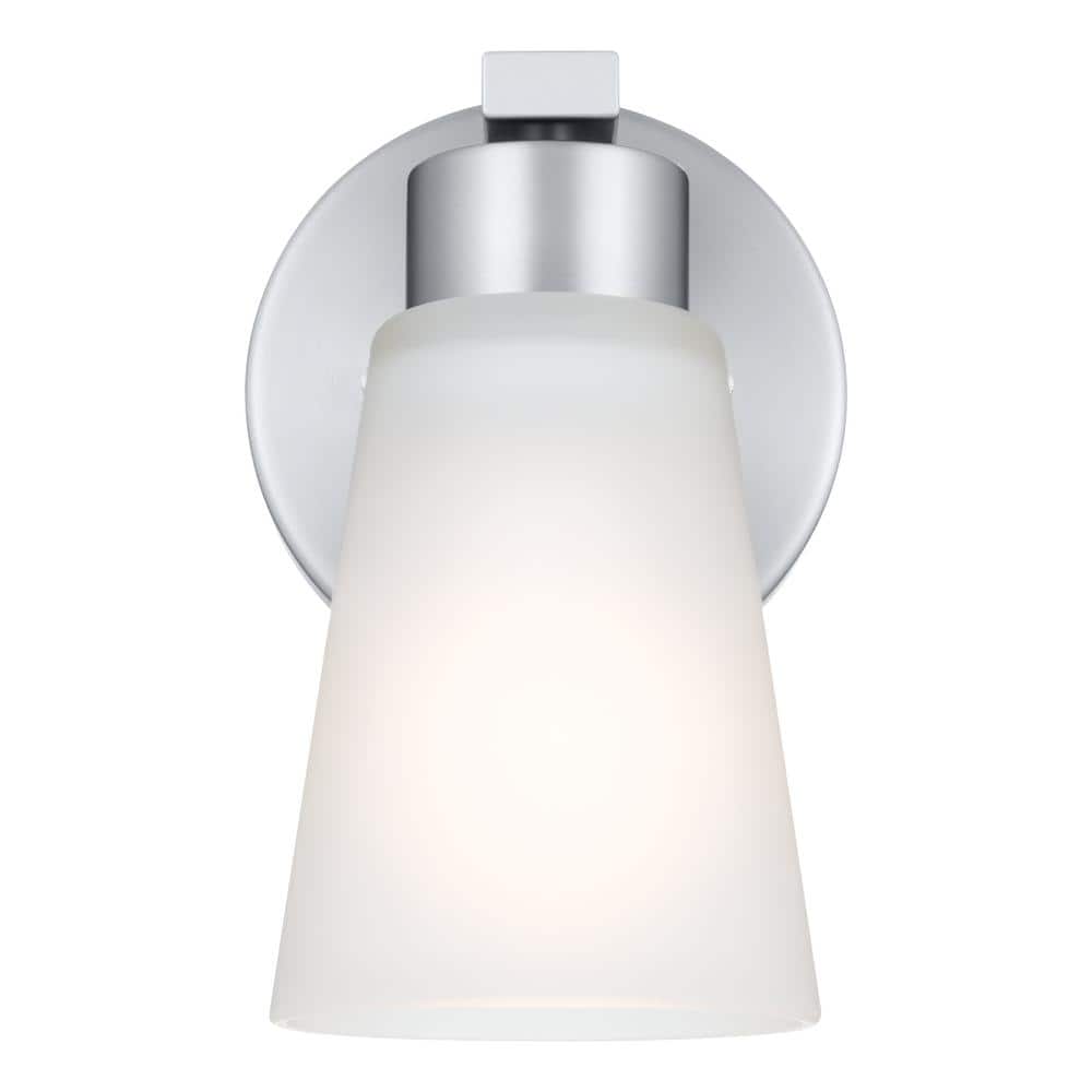 Brushed Nickel Dimmable Wall Sconce with Satin Etched Glass