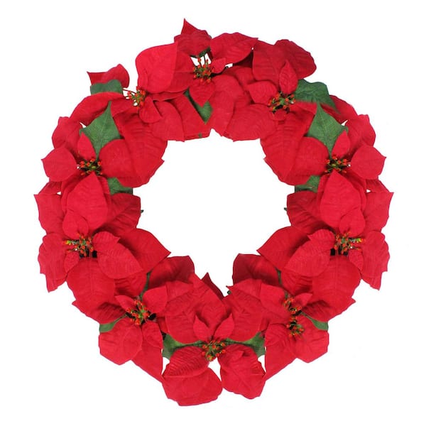 Northlight 24 in. x 3 in. Unlit Red Poinsettia Flower Artificial Christmas Wreath