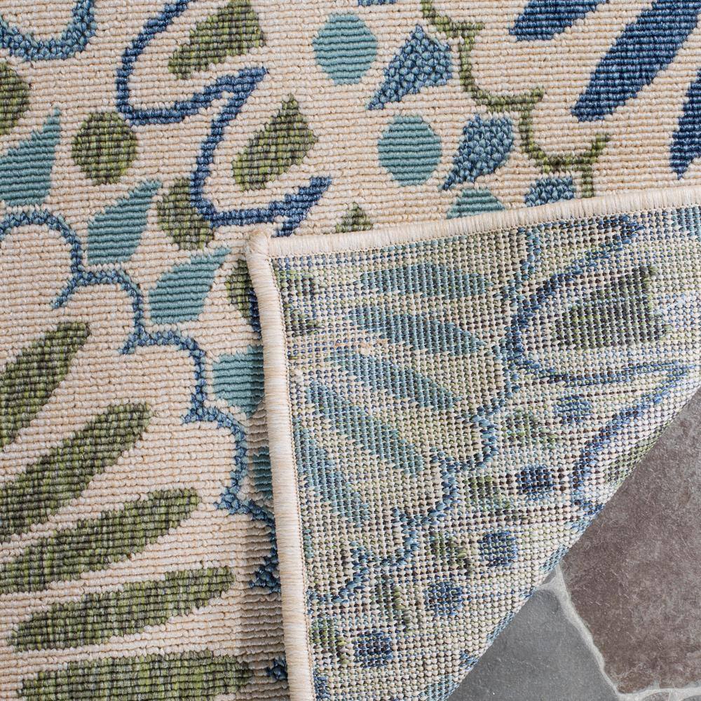 Cream & Green Floral Easy-Care 8' x 11' Synthetic Area Rug