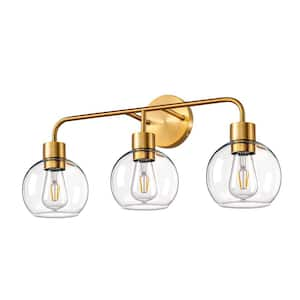 24 in. 3-Light Satin Brass Vanity Light with Ball-Shaped Clear Glass Shade