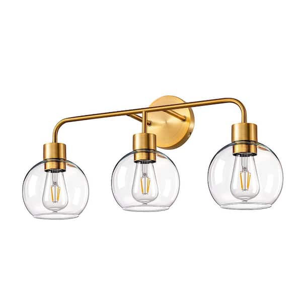 24 in. 3-Light Satin Brass Vanity Light with Ball-Shaped Clear Glass Shade