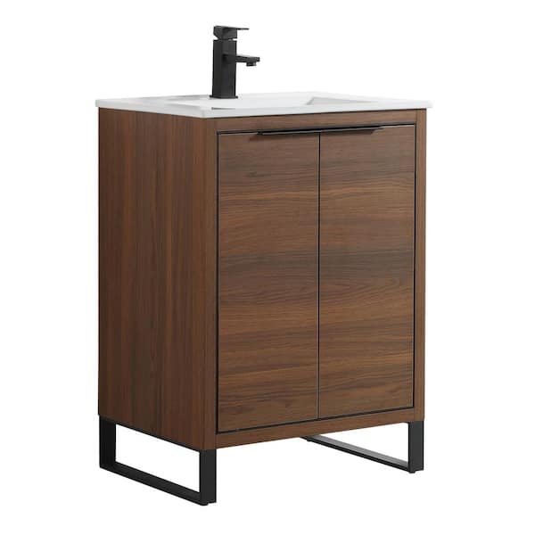 FINE FIXTURES Opulence 24 in. W x 18 in. D x 33.5 in. H Bath Vanity in Walnut Ebony with White Ceramic Top