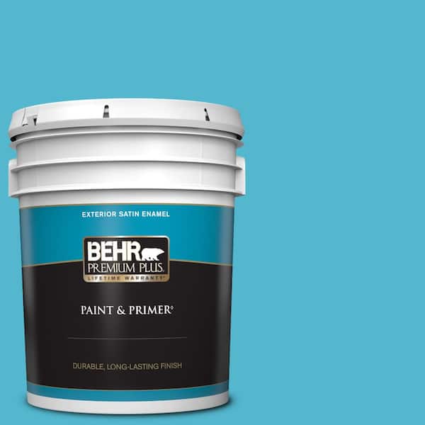 BEHR PREMIUM PLUS 5 gal. #520B-5 Liquid Blue Satin Enamel Exterior Paint & Primer