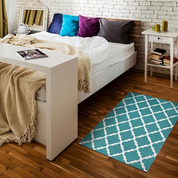Moroccan Trellis Teal 3 ft. x 5 ft. Machine Washable Accent Rug