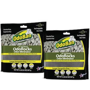 32 oz. OdoRocks Natural Volcanic Rock Odor Eliminator, Unscented Non-Toxic Rechargeable Odor Absorber Bag 2 Pack