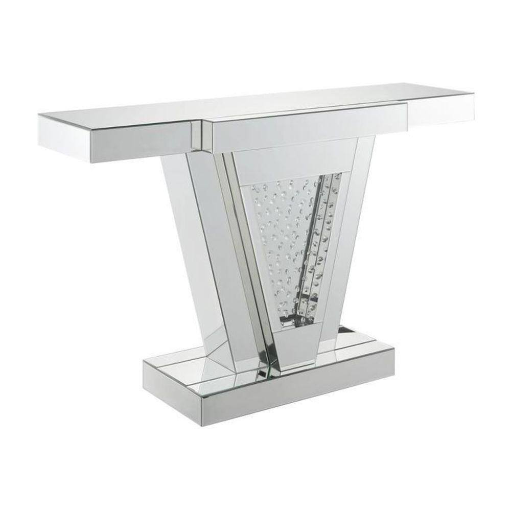 Benjara 46.65 in. Clear Rectangle Wood and Mirror Console Table with Faux Crystals Inlay