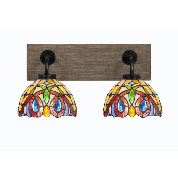Unbranded Kirby 17.75 in. 2-Light Matte Black and Painted Distressed Wood-look Metal Vanity Light