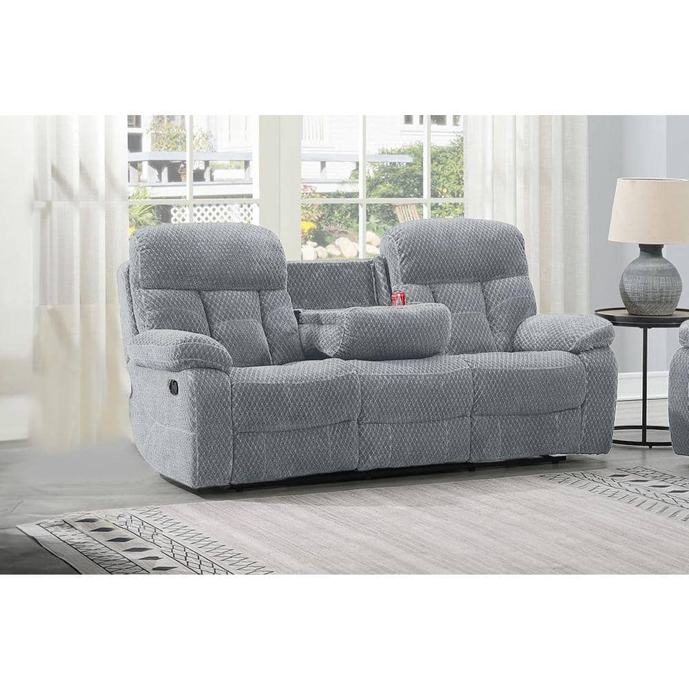 Bravo 87" Stone Gray Manual Reclining Sofa with Pillow-top Arms