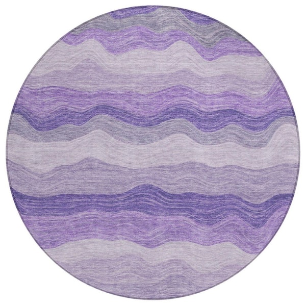 Chantille Machine Washable Indoor/Outdoor Abstract ACN2397 Purple 8 ft. x 8 ft. Round Rug