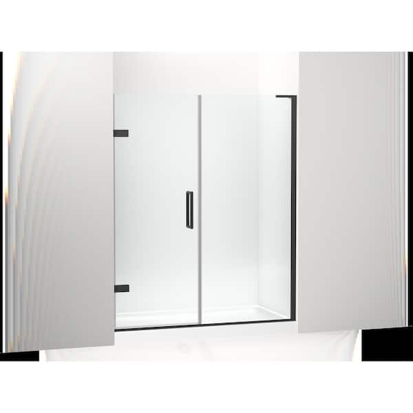 KOHLER Composed 58-59 in. W x 72 in. H Pivot Frameless Shower Door in Matte Black with 3/8 in. Thick Crystal Clear Glass