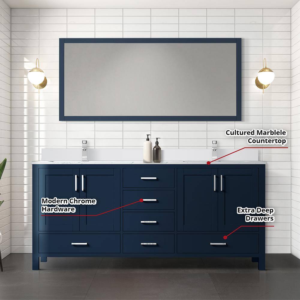 Jacques 72'' Navy Blue Double Bathroom Vanity with Cultured Marble Top