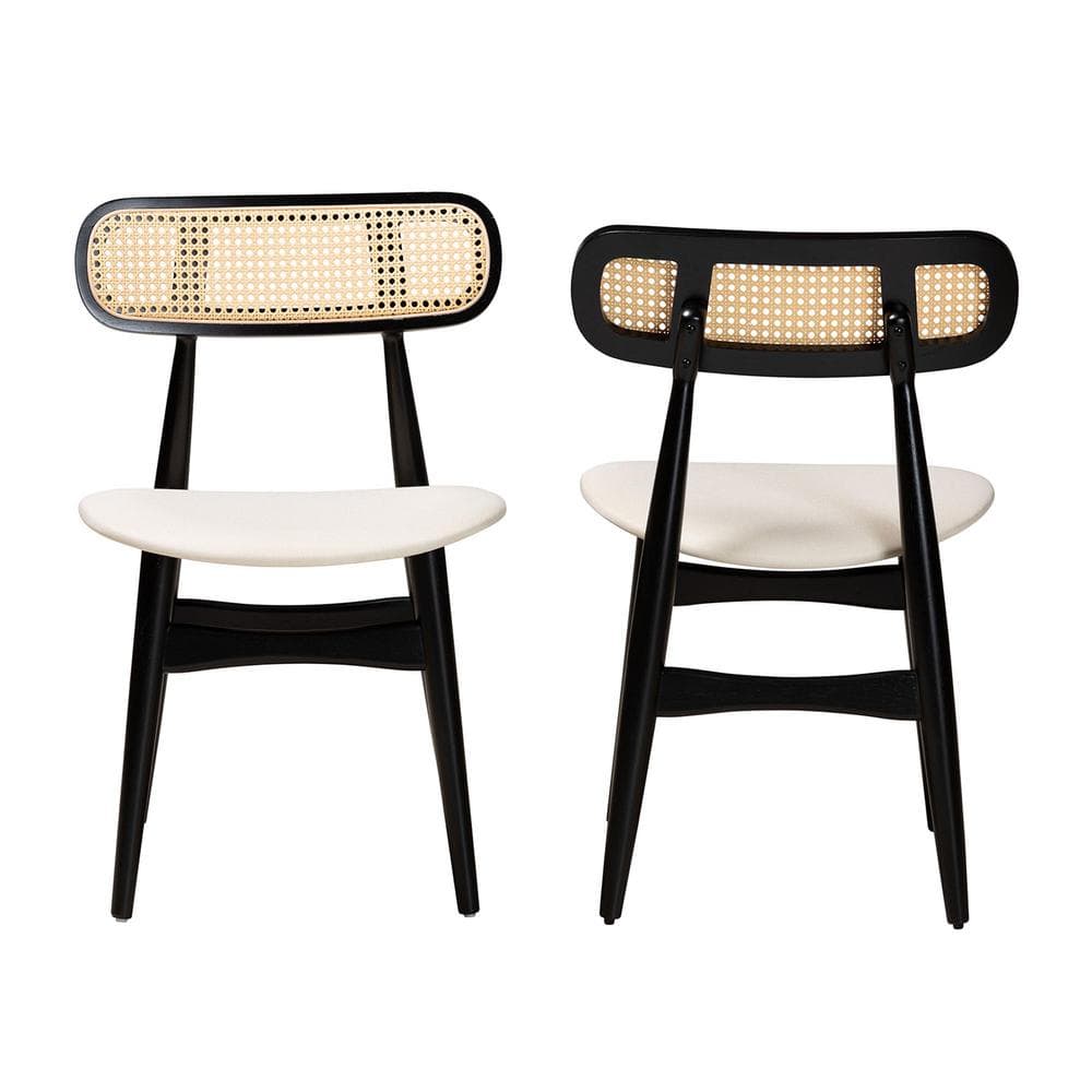 Tarana Cream Fabric and Black Wood 2-Piece Dining Chair Set
