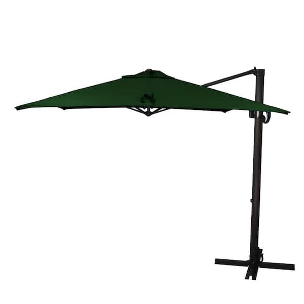 California Umbrella 8.5 ft. Bronze Aluminum Square Cantilever Patio Umbrella with Crank Open Tilt Protective Cover in Forest Green Sunbrella