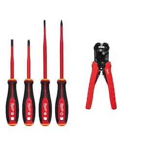 1000V Insulated Slim Tip Screwdriver Set with Self-Adjusting Wire Stripper and Cutter (5-Piece)