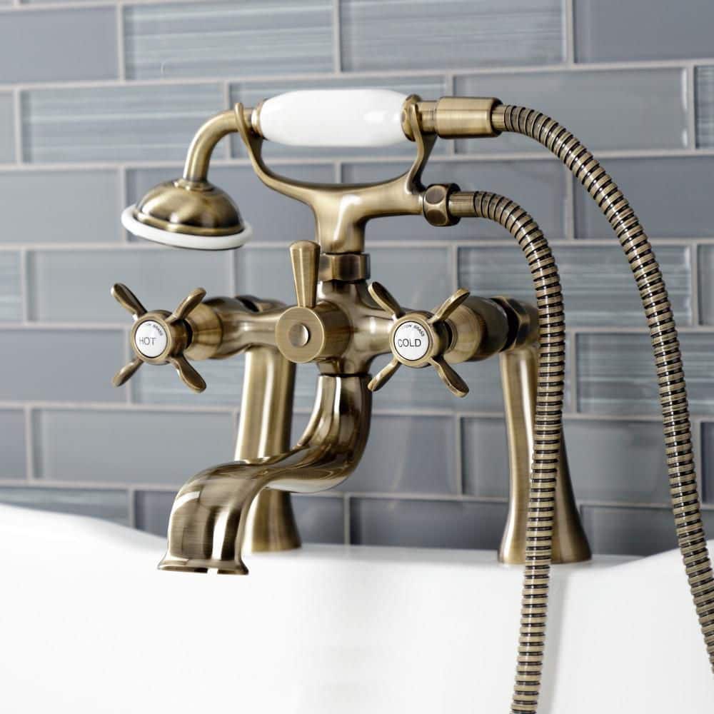 Antique Brass Deck Mount Clawfoot Tub Faucet with Hand Shower