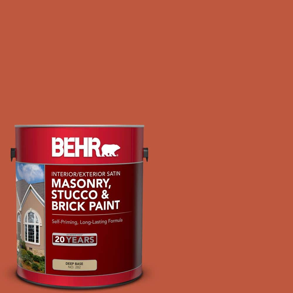 BEHR 1 Gal M180 7 Deep Fire Satin Interior Exterior Masonry Stucco   Deep Fire Behr Masonry Paint 28201 64 1000 