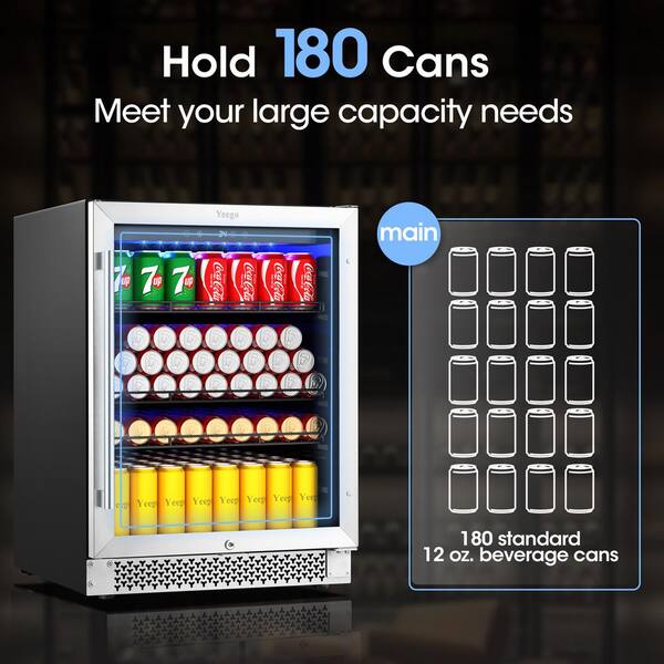 Yeego 24 in. 12 oz. of 140 Cans Beverage Cooler Beer Refrigerator Built-In or Freestanding Fridge with Safety LOC, Silver